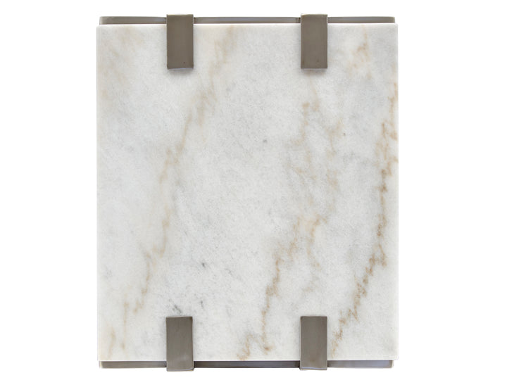 Paradox Pearl White And Roasted Almond And Brushed Platinum Rectangular End Table - T4852-03