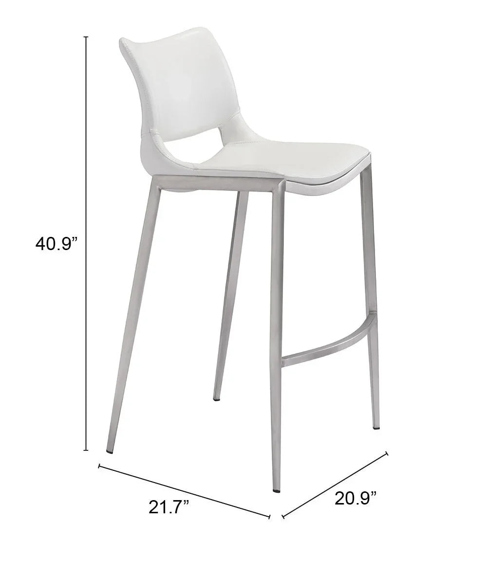 Ace Barstool (Set of 2) White & Silver - AmericanHomeFurniture