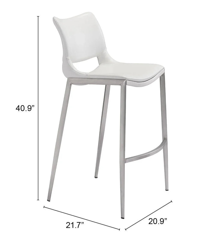 Ace Barstool (Set of 2) White & Silver - AmericanHomeFurniture
