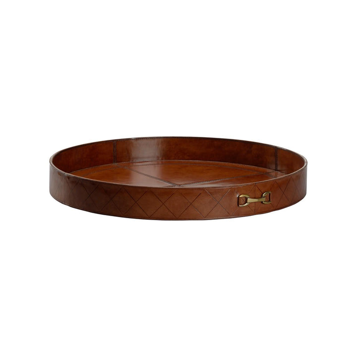 Leather Round Tray with Metal - LG - 385737