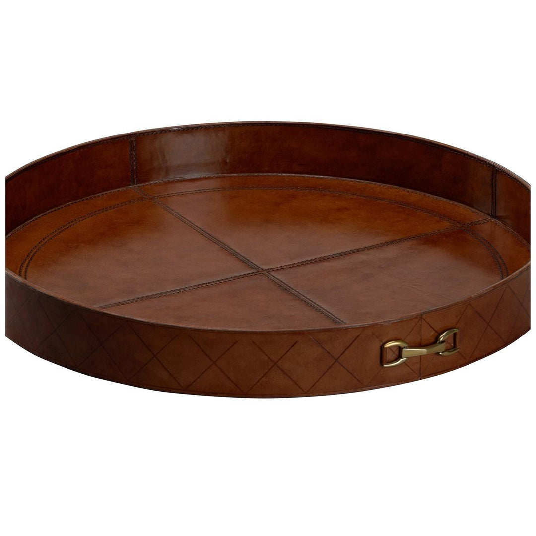 Leather Round Tray with Metal - LG - 385737