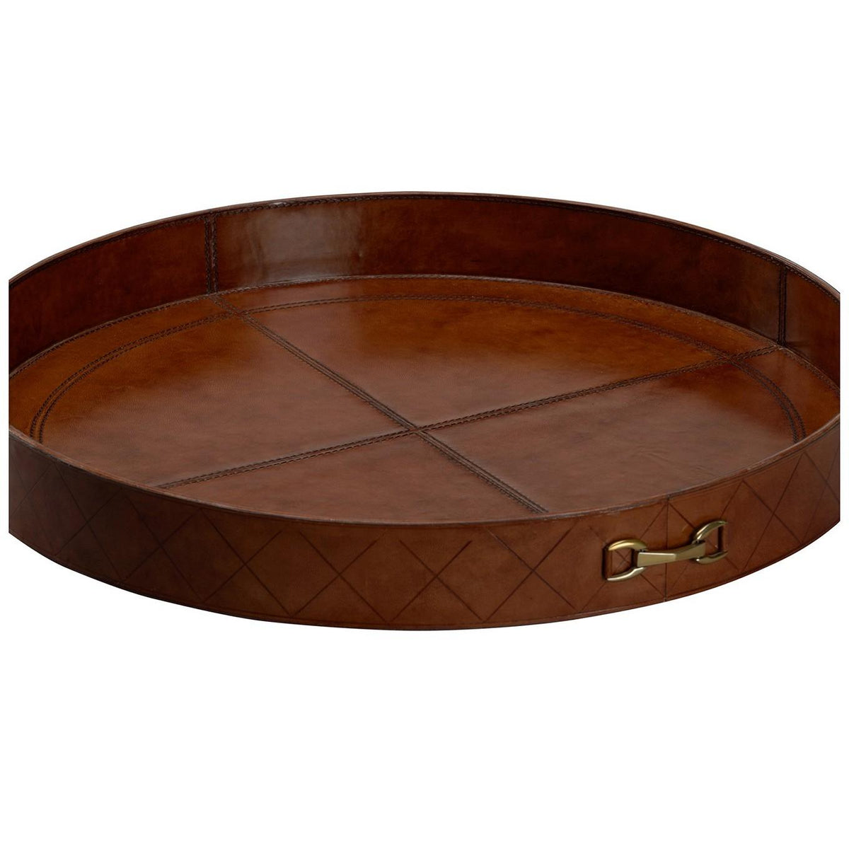 Leather Round Tray with Metal - LG - 385737