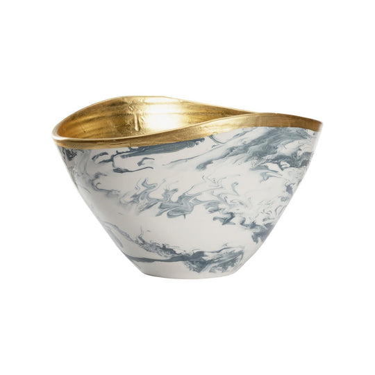 Slate Blue and White Marbled Glaze/Gold Leaf