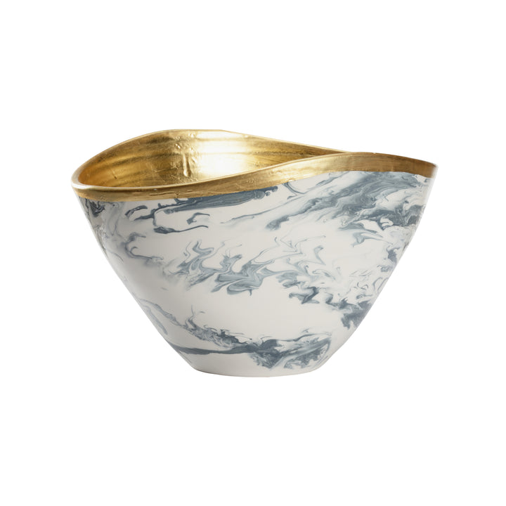 Slate Blue and White Marbled Glaze/Gold Leaf