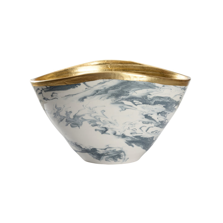 Slate Blue and White Marbled Glaze/Gold Leaf