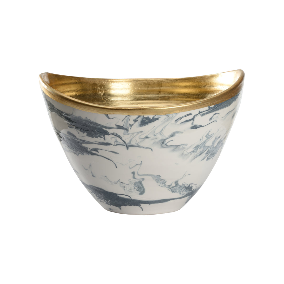 Slate Blue and White Marbled Glaze/Gold Leaf