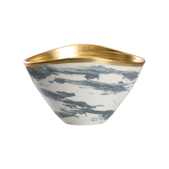 Slate Blue and White Marbled Glaze/Gold Leaf