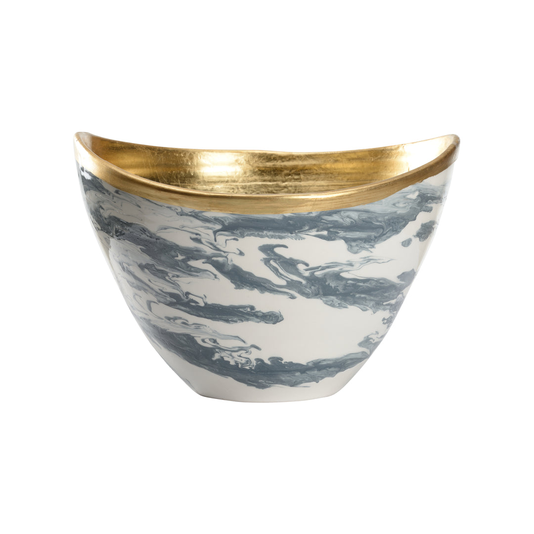 Slate Blue and White Marbled Glaze/Gold Leaf