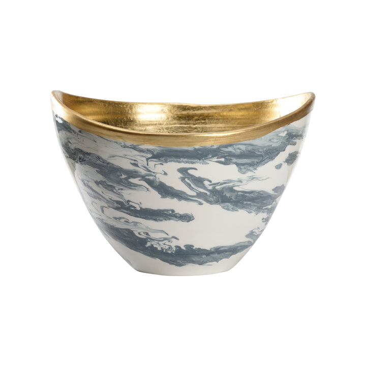 Slate Blue and White Marbled Glaze/Gold Leaf