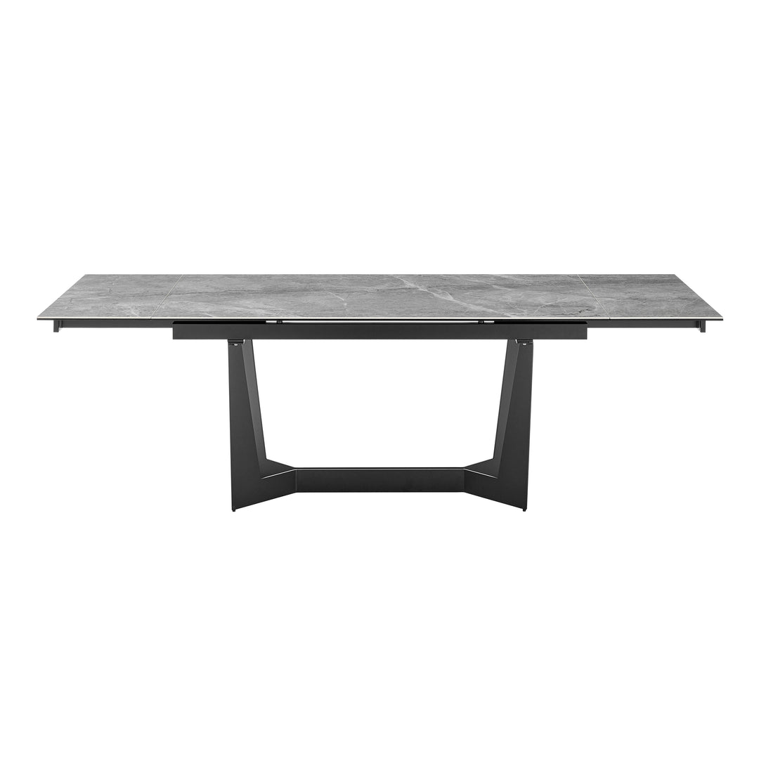 Mateo 95" Extension Table in Venice Gray Ceramic Glass Top and Matte Black Steel Base - Euro Style - AmericanHomeFurniture