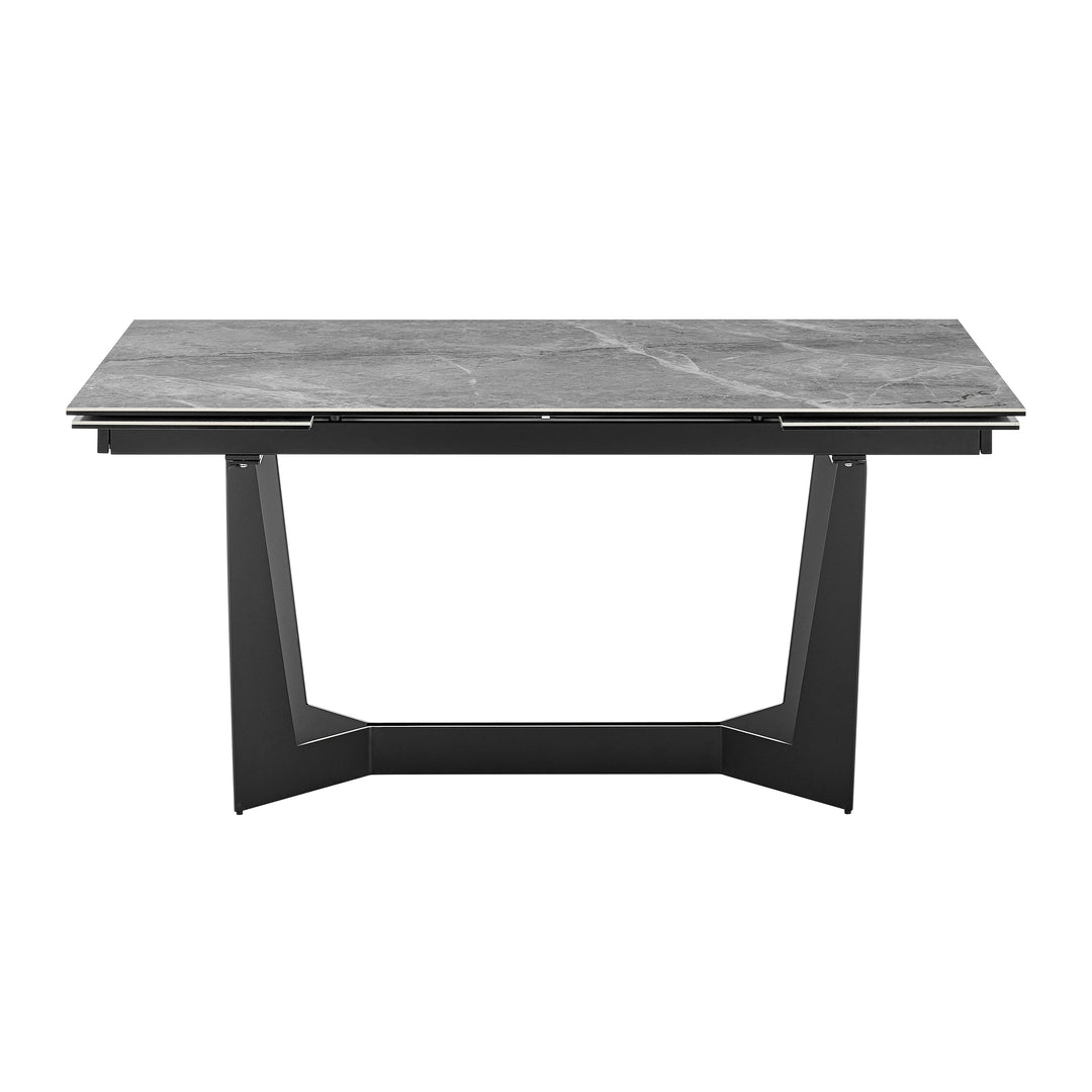 Mateo 95" Extension Table in Venice Gray Ceramic Glass Top and Matte Black Steel Base - Euro Style - AmericanHomeFurniture