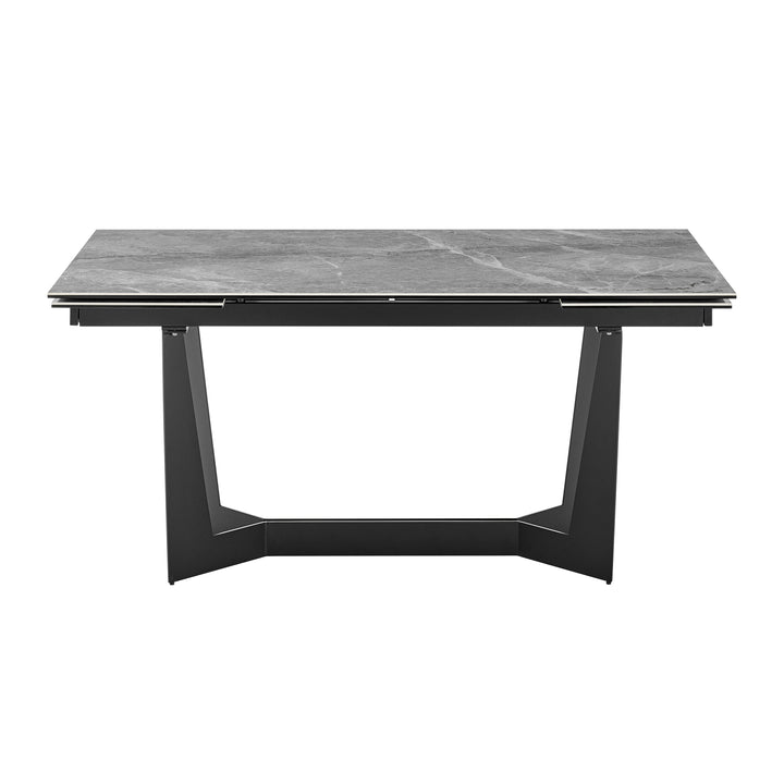 Mateo 95" Extension Table in Venice Gray Ceramic Glass Top and Matte Black Steel Base - Euro Style - AmericanHomeFurniture