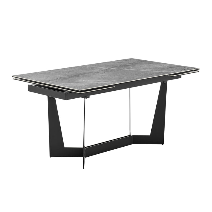 Mateo 95" Extension Table in Venice Gray Ceramic Glass Top and Matte Black Steel Base - Euro Style - AmericanHomeFurniture