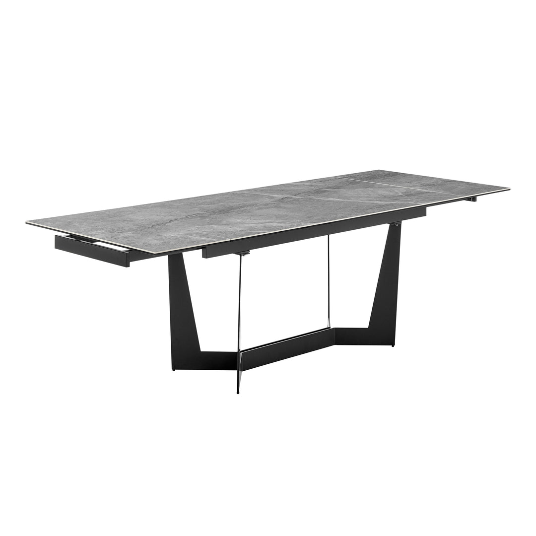 Mateo 95" Extension Table in Venice Gray Ceramic Glass Top and Matte Black Steel Base - Euro Style - AmericanHomeFurniture