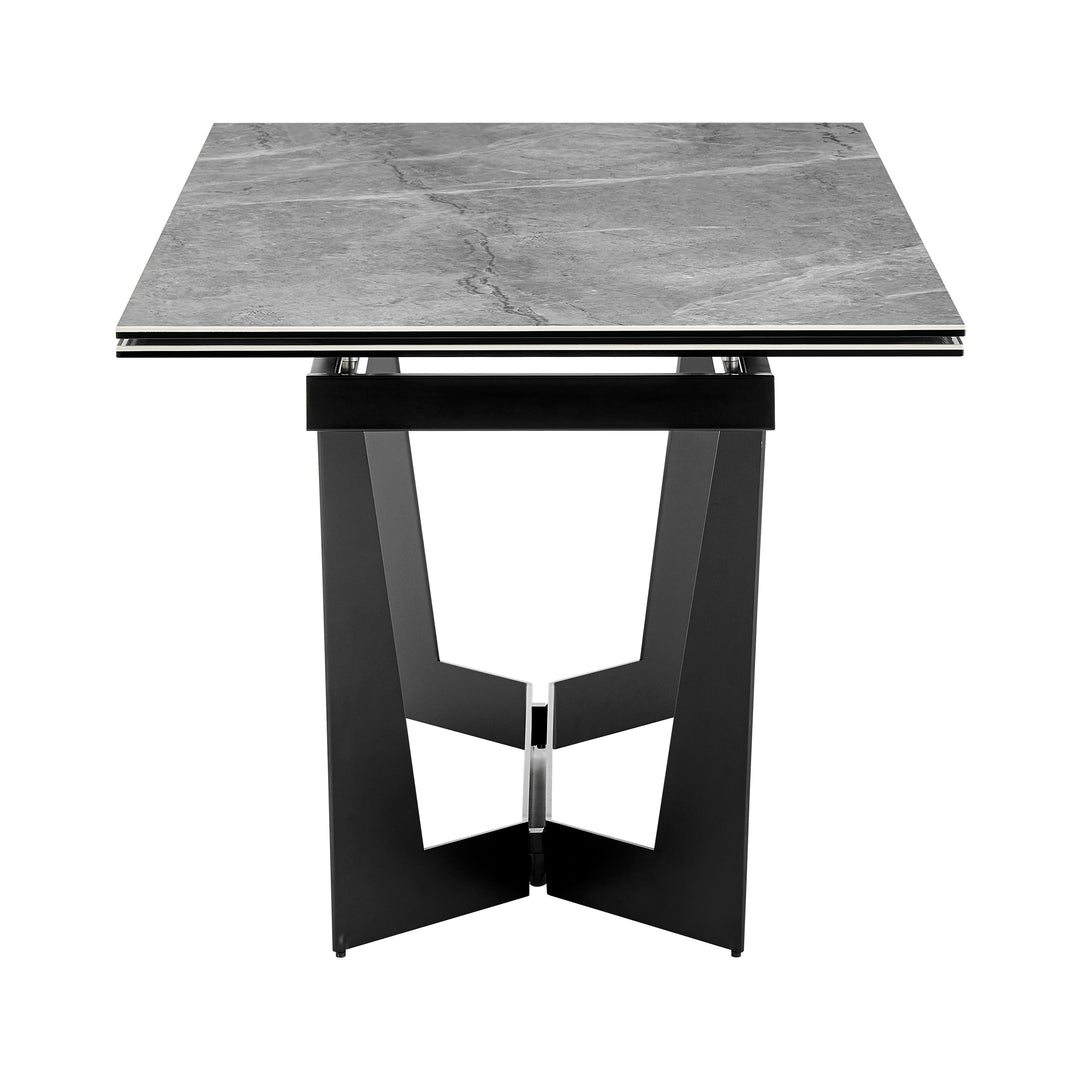 Mateo 95" Extension Table in Venice Gray Ceramic Glass Top and Matte Black Steel Base - Euro Style - AmericanHomeFurniture