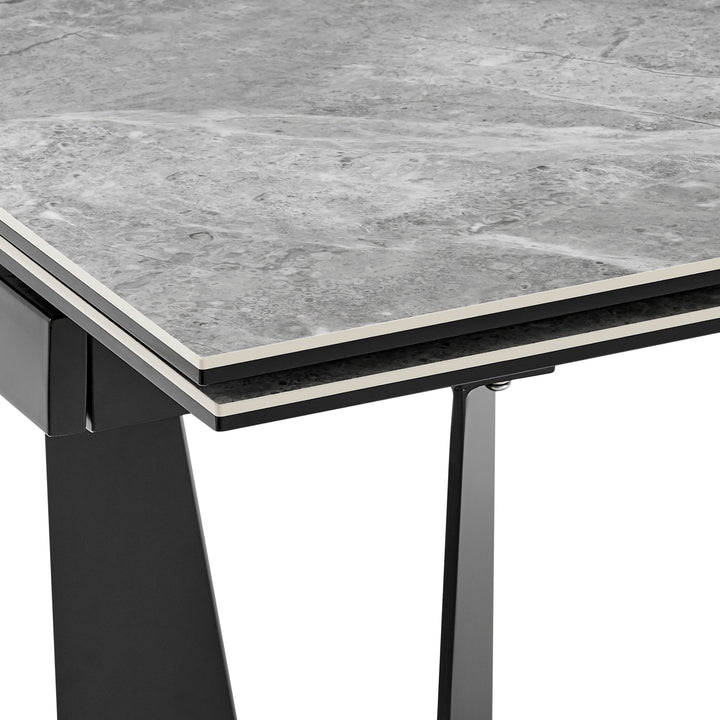 Mateo 95" Extension Table in Venice Gray Ceramic Glass Top and Matte Black Steel Base - Euro Style - AmericanHomeFurniture