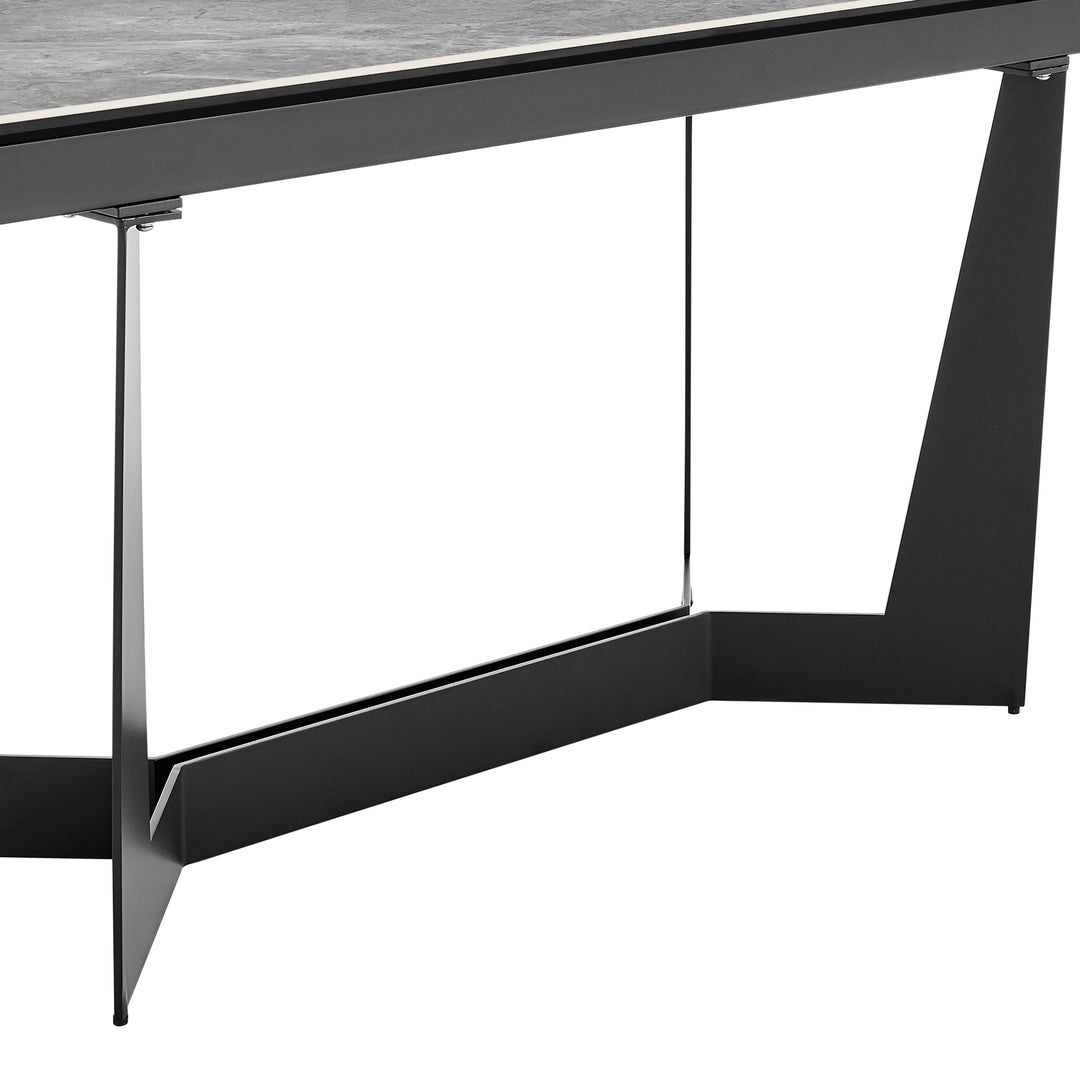 Mateo 95" Extension Table in Venice Gray Ceramic Glass Top and Matte Black Steel Base - Euro Style - AmericanHomeFurniture