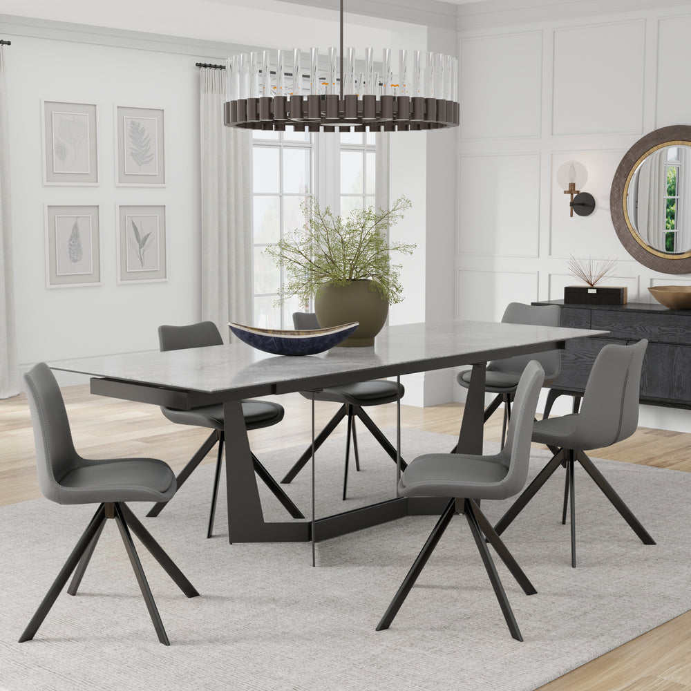 Mateo 95" Extension Table in Venice Gray Ceramic Glass Top and Matte Black Steel Base - Euro Style - AmericanHomeFurniture