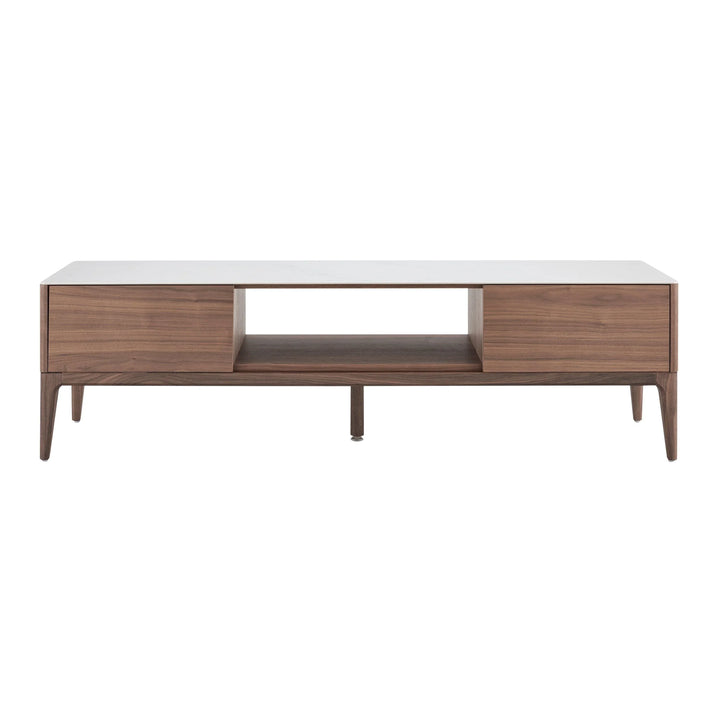Haldis 71" Media Stand Ceramic Glass and Walnut