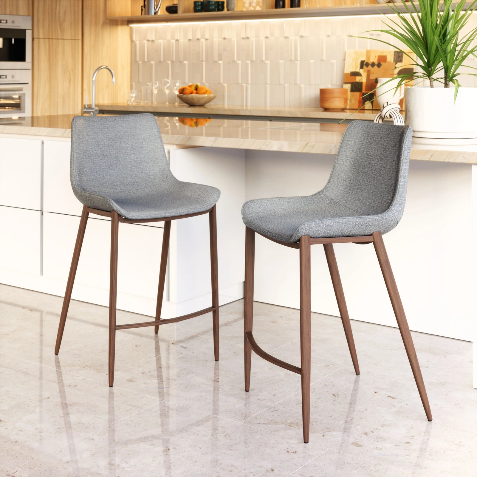 Zuo Magnus Counter Stool (Set of 2) Slate Gray & Walnut BAR STOOLS + COUNTER STOOLS