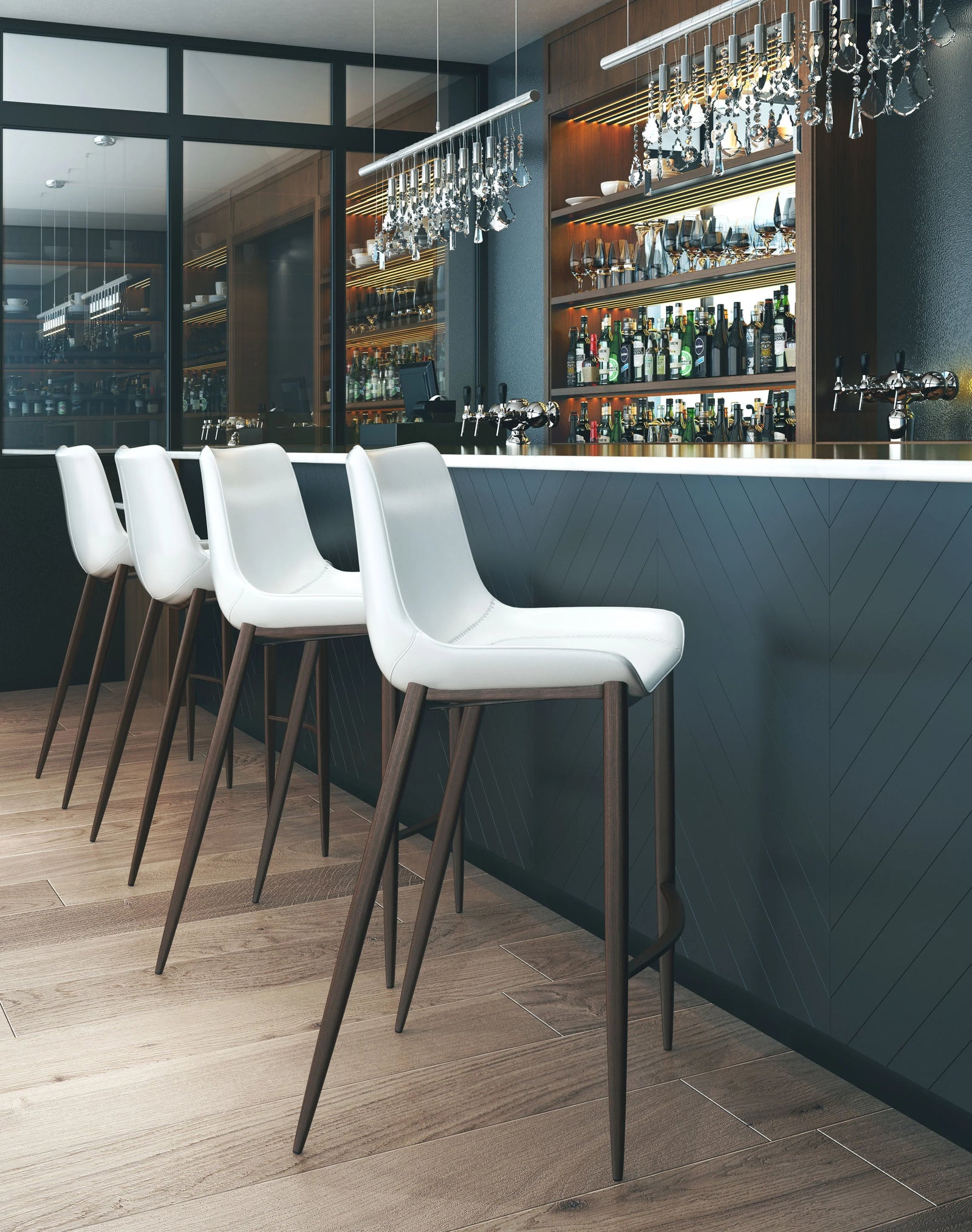 Zuo Magnus Barstool (Set of 2) White & Walnut BAR STOOLS + COUNTER STOOLS