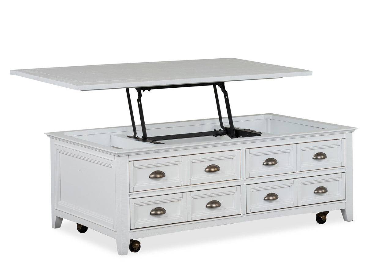 Heron Cove Chalk White Lift Top Storage Cocktail Table With Casters - T4400-50