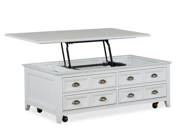 Heron Cove Chalk White Lift Top Storage Cocktail Table With Casters - T4400-50