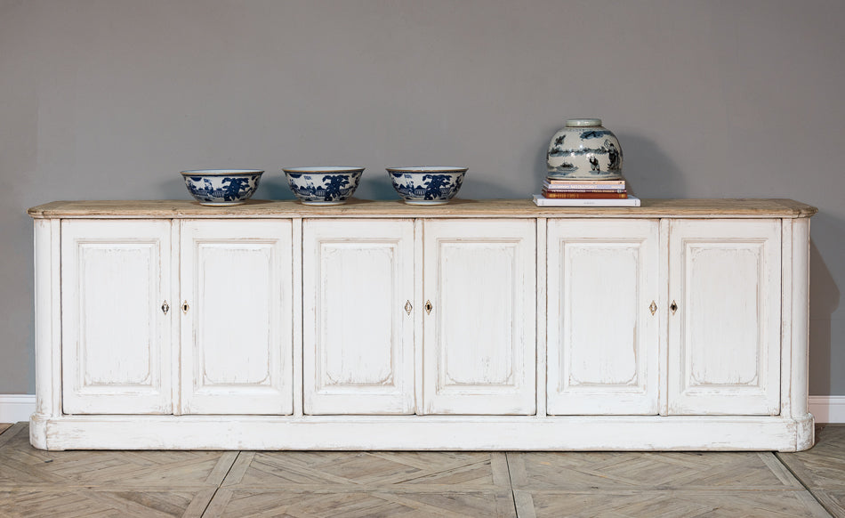 American Home Furniture | Sarreid - Antique Whitewash Sideboard - 6 Door