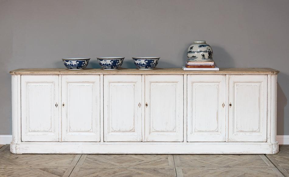 Sarreid Antique Whitewash Sideboard - 6 Door SIDEBOARDS + CREDENZAS
