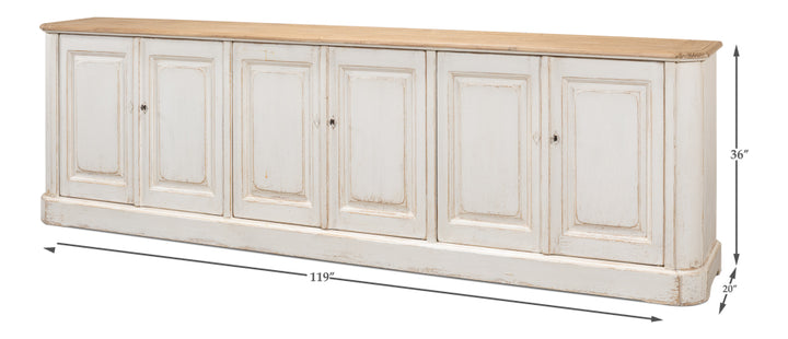 American Home Furniture | Sarreid - Antique Whitewash Sideboard - 6 Door