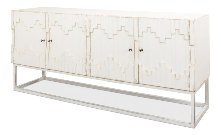 American Home Furniture | Sarreid - Aztec Sideboard On Stand - Whitewash