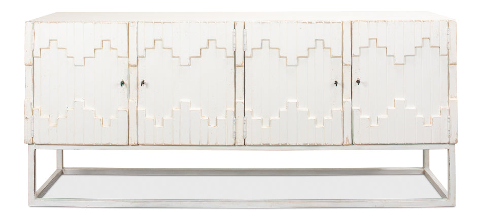 American Home Furniture | Sarreid - Aztec Sideboard On Stand - Whitewash