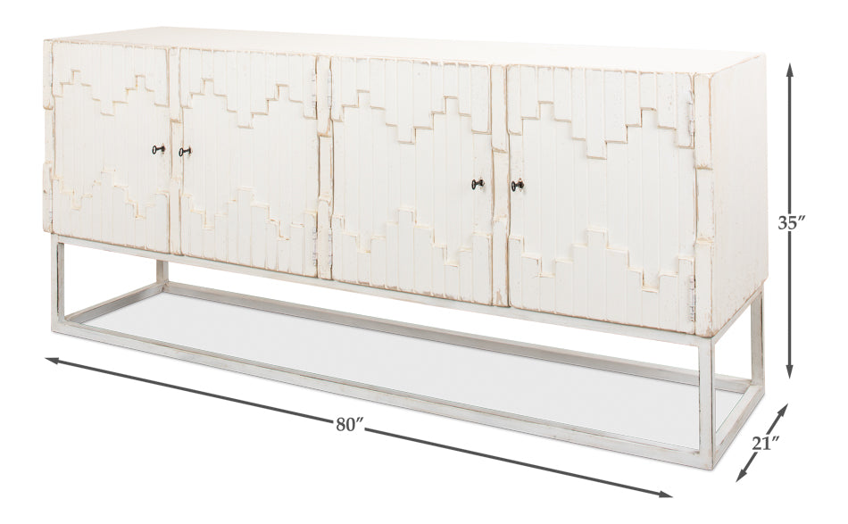 American Home Furniture | Sarreid - Aztec Sideboard On Stand - Whitewash