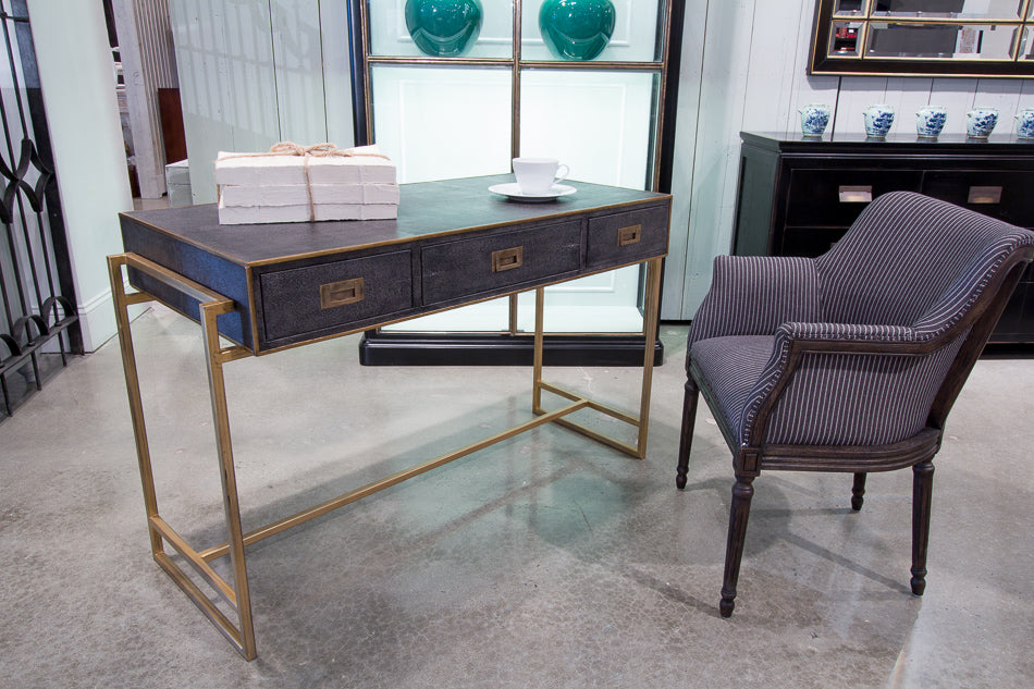 American Home Furniture | Sarreid - Grey Leather Shagreen Desk