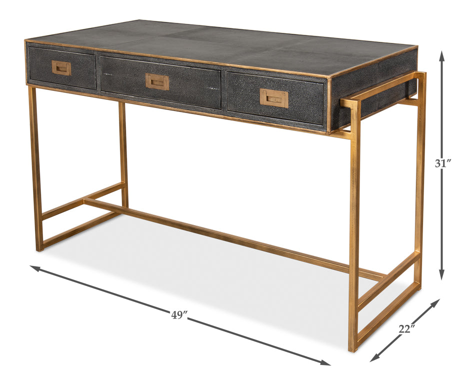 American Home Furniture | Sarreid - Grey Leather Shagreen Desk