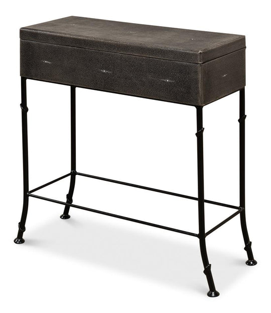 Sarreid Grey Leather Shagreen Box On Stand CONSOLE TABLES
