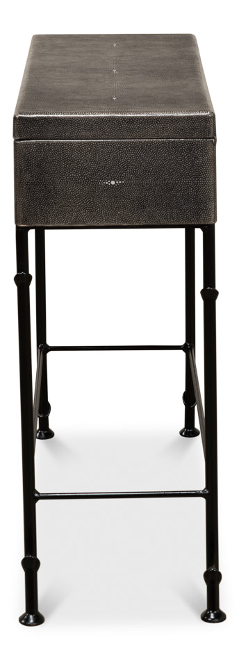 American Home Furniture | Sarreid - Grey Leather Shagreen Box On Stand