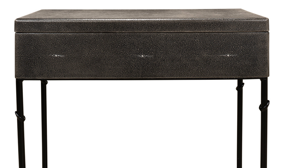 American Home Furniture | Sarreid - Grey Leather Shagreen Box On Stand