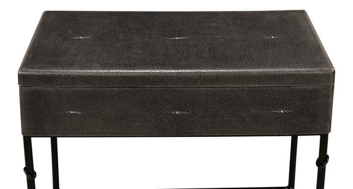 American Home Furniture | Sarreid - Grey Leather Shagreen Box On Stand