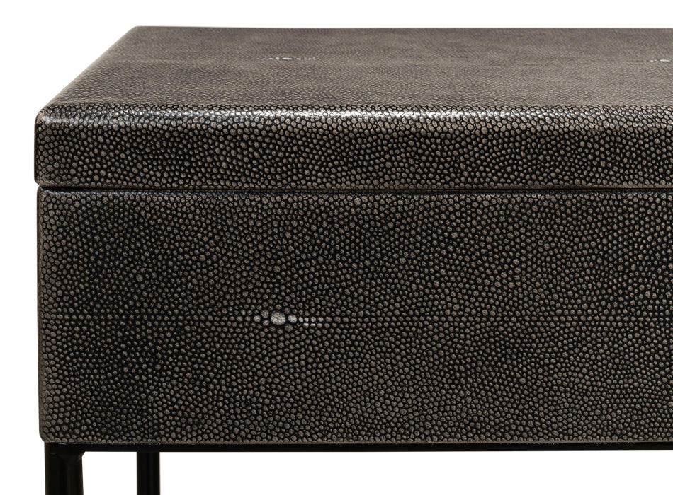 American Home Furniture | Sarreid - Grey Leather Shagreen Box On Stand