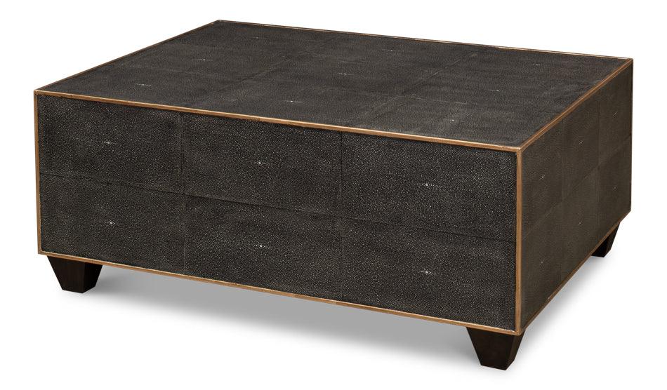 Sarreid Grey Leather Shagreen Cocktail Table COFFEE TABLES