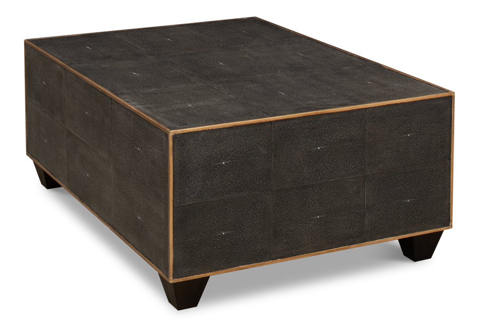 American Home Furniture | Sarreid - Grey Leather Shagreen Cocktail Table