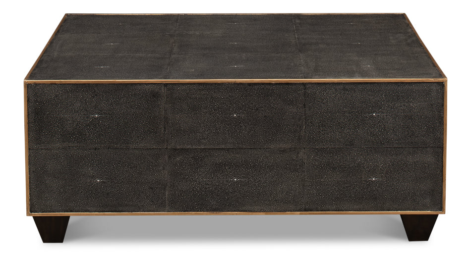 American Home Furniture | Sarreid - Grey Leather Shagreen Cocktail Table