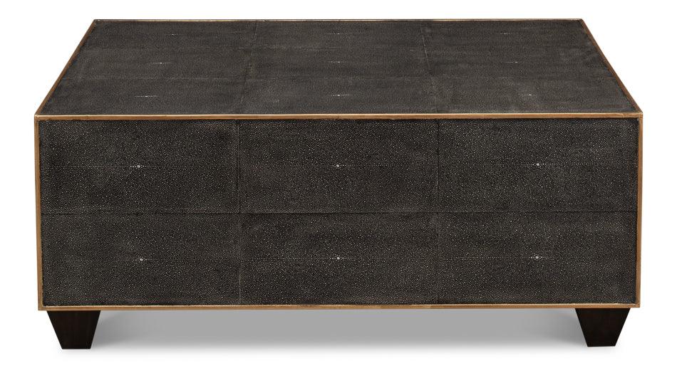 Sarreid Grey Leather Shagreen Cocktail Table COFFEE TABLES