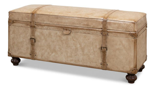 Sarreid Leather Trunk/Bench - Pearl Leather BENCHES