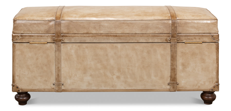 American Home Furniture | Sarreid - Leather Trunk/Bench - Pearl Leather