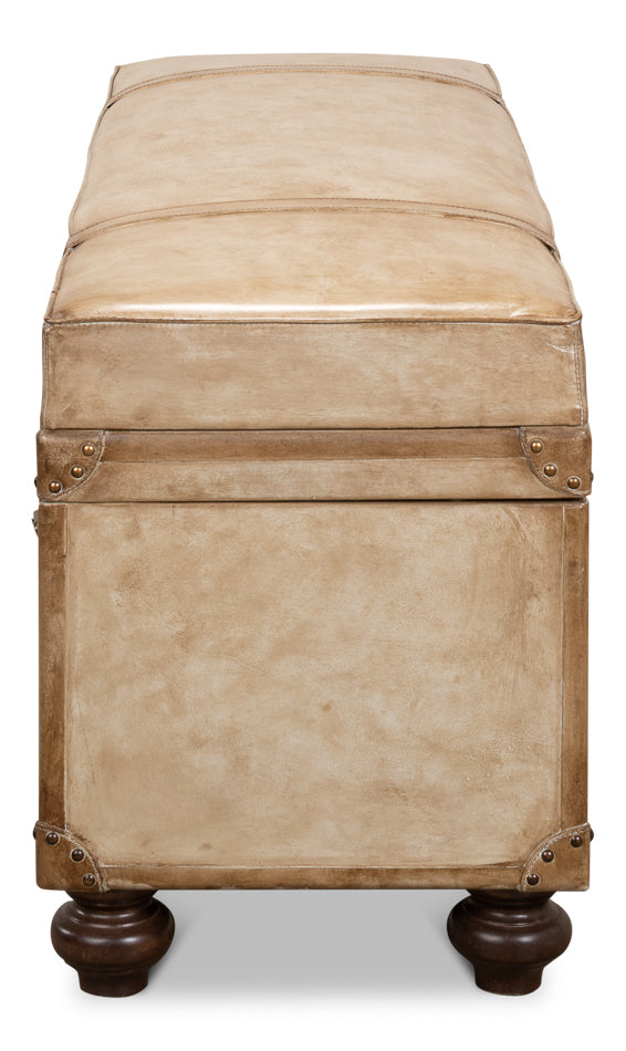 American Home Furniture | Sarreid - Leather Trunk/Bench - Pearl Leather