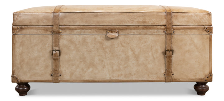 American Home Furniture | Sarreid - Leather Trunk/Bench - Pearl Leather