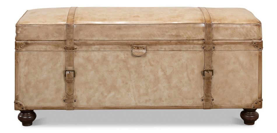 Sarreid Leather Trunk/Bench - Pearl Leather BENCHES