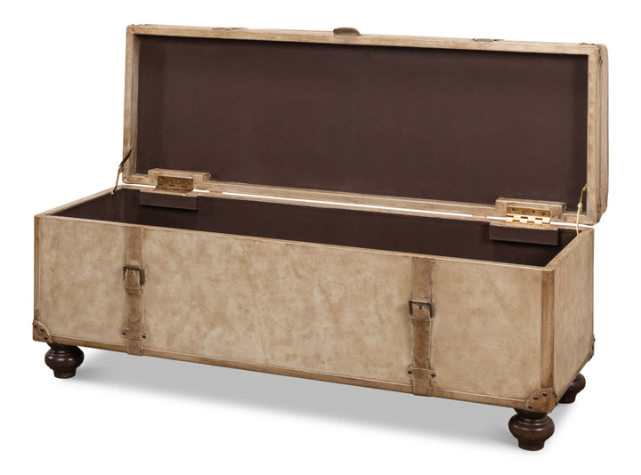 American Home Furniture | Sarreid - Leather Trunk/Bench - Pearl Leather